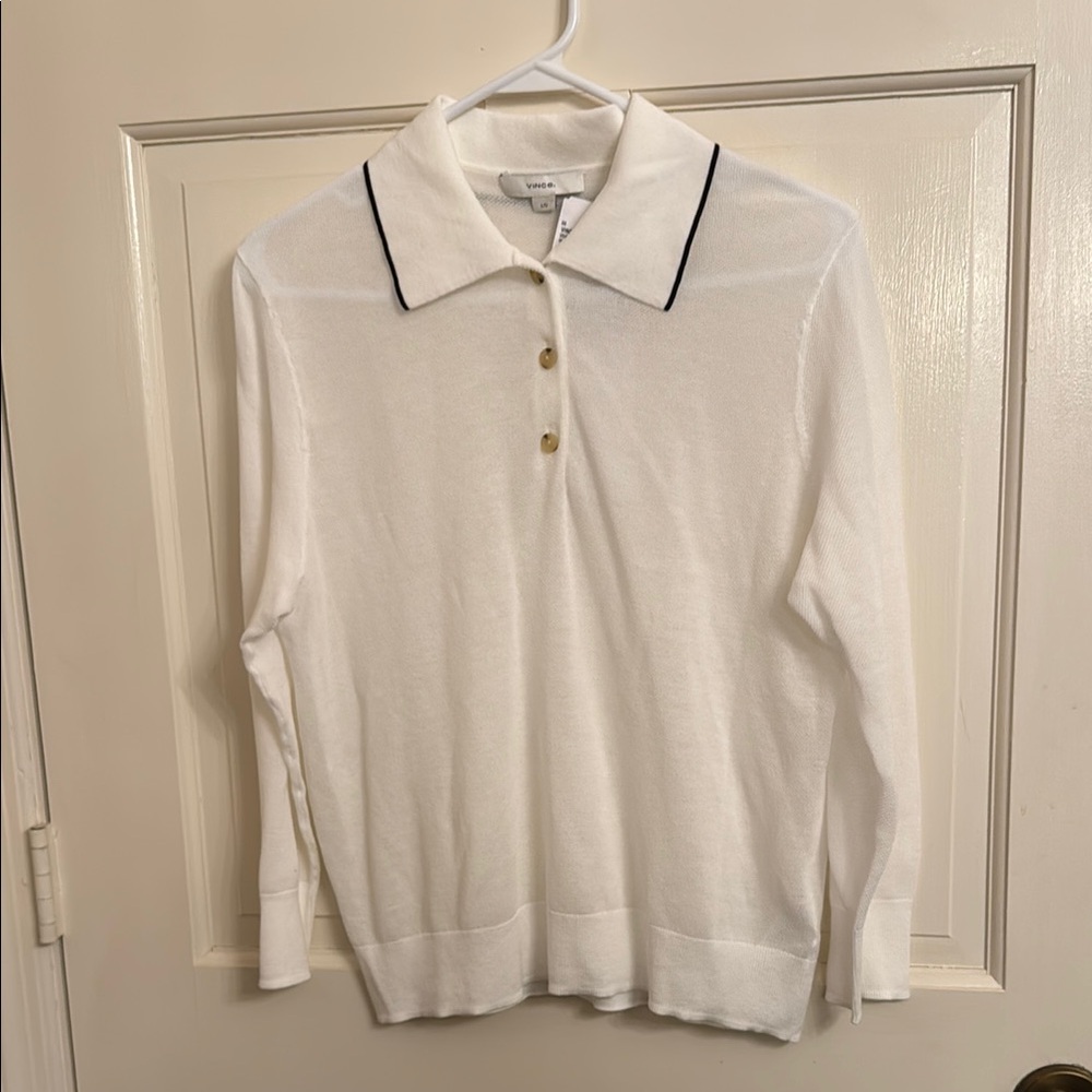 NWT Vince White Sweater with Black Trim size Large